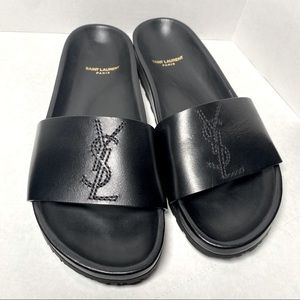 Saint Laurent Leather Embroidered Slides